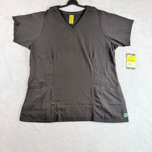 WonderWink Aero Women's Flex Back V-Neck Scrub Top Black Size XL 6129 NWT
